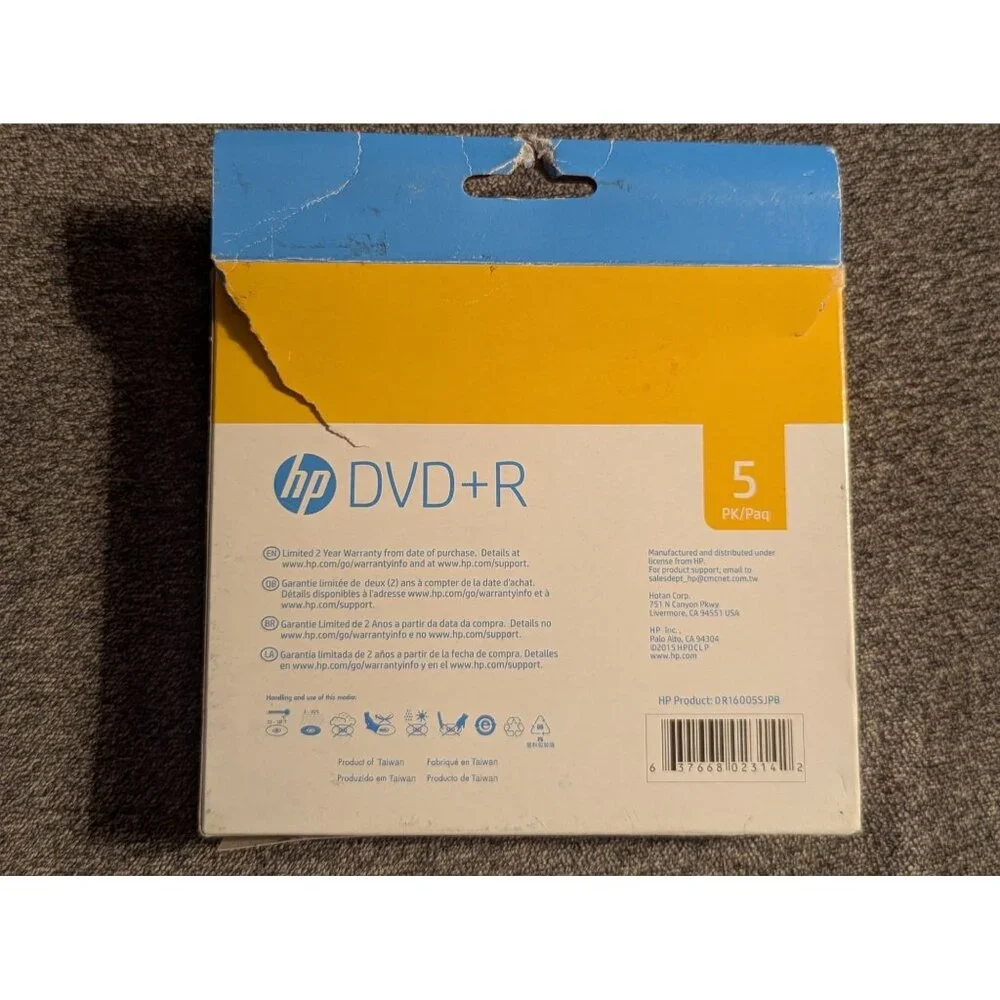 HP DVD+R 16X 4.7GB 120 Min Recordable Discs 5-Pack In Slim Jewel Cases